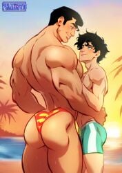 age_difference ass beach big_ass big_butt big_pecs blush clark_kent clothing dc dc_comics father father_and_son gay incest jonathan_kent looking_at_each_other male male_focus male_only male_swimwear muscular muscular_male pecs phausto romantic size_difference son sunset superboy superboy_(jonathan_kent) superman superman_(series) swimwear twink yaoi