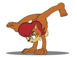 anonymous_artist anthro blue_eyes breasts chipmunk female genitals ground_squirrel mammal nude pose pussy rodent sally_acorn sciurid sega side_boob solo sonic_(series) sonic_the_hedgehog_(series)