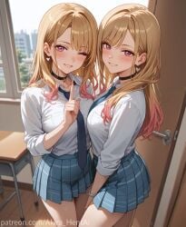 ai_assisted ai_generated akira_hentai date dating door flirting horny in_doorway inviting kitagawa_marin looking_down my_dress_up_darling opening patreon_reward patreon_username shushing sono_bisque_doll_wa_koi_wo_suru twins