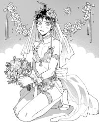 bra bridal_lingerie crossdressing crossdressing_male danganronpa danganronpa_2:_goodbye_despair garter_belt garter_belt_leggings garter_belt_socks hinata_hajime lingerie male male_focus male_only nipples panties solo solo_focus solo_male uurin veil