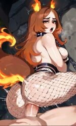 ai_generated big_ass big_breasts big_penis blush breasts chained chained_up chains collar dubious_consent fishnet_legwear fishnets fucking hellhound motion_lines penetration penis penis_in_pussy ripped_pantyhose sex sinder_(vtuber) wolf_ears wolf_girl wolf_tail
