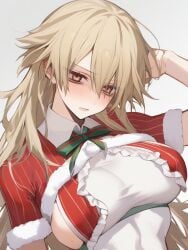 big_breasts blonde_hair breasts busty christmas christmas_outfit female genderbent genderswap_(mtf) jujutsu_kaisen kento_nanami