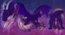 bodily_fluids breasts breath cherubin claws closed_eyes cum cum_in_pussy cum_inside digital_media_(artwork) doggy_style dominant dominant_male dragon duo erection feral feral_only flower from_behind_position futa_sans_balls futanari genital_fluids genitals glowing glowing_claws glowing_eyes glowing_flower glowing_genitalia glowing_pawpads glowing_penis glowing_wings grey_horn grin herm hermaphrodite hi_res horn intersex intersex/male intimate invalid_tag kaenrae_obscuro_(valdusaetherius) licking long_tail looking_at_another looking_at_partner looking_down luna_ilitas_(plagueworldshield) male male_dominating_herm male_dominating_intersex male_on_top markings multi_genitalia mythological_creature mythological_scalie mythology nuzzling on_top open_mouth pawpads penetration penile penis pink_body pink_penis pink_pussy pinned pinned_to_ground plant purple_body purple_eyes purple_penis purple_scales purple_tongue pussy scale_markings scales scalie scar sex silver_horns simple_background smile spread_wings tail teeth tongue tongue_out translucent translucent_wings vaginal_penetration white_pawpads wing_scar wings