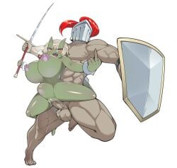 1boy barefoot belly_riding breasts fanny_packing feet female goblin goblin_female green_skin human_male interspecies interspecies_sex knight male monster monster_girl pussy shortstack stomach_bulge ukavonnak vaginal_penetration