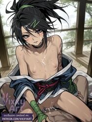 1girls ai_generated akali artist_name ass blush breasts curvy digital_media_(artwork) female female indoors league_of_legends naked nude sex straight thighs uncensored vagina vaginal_penetration vixxyart watermark yuri