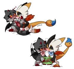 absurd_res anal astra_lupus bandai_namco black_body blush bodily_fluids bow_ribbon brush_tail calico_pattern cel_shading claws collar cum cum_in_mouth cum_inside digimon digimon_(species) duo fangs fellatio frou'lico gammamon genital_fluids genitals green_eyes gumdramon heart_pupils hi_res horn male male/male masturbation oral orgasm penetrable_sex_toy penetration penile penis precum red_eyes sex sex_toy shaded simple_background sinfrou slit_penis tail teeth tongue tricolor tusks white_background wings