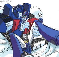 2boys finger_sucking male mecha optimus_prime penetration robot spread_legs transformers ultra_magnus