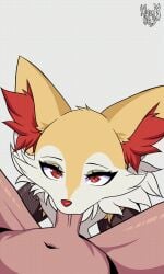 3:5 animated anthro aquakey blush bodily_fluids braixen breasts canid canine digital_media_(artwork) duo fellatio female fur generation_6_pokemon genitals hi_res human inner_ear_fluff live2d looking_at_viewer male male/female mammal nintendo oral penile penis pokemon pokemon_(species) sex short_playtime simple_background sucking tuft yellow_body yellow_fur