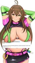1girls big_breasts breasts breasts_out brown_hair dahlia_kai female gothysfx green_eyes hands_behind_head huge_breasts lefolk long_hair nipples virtual_youtuber