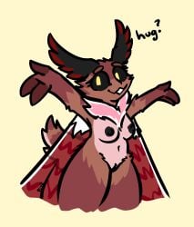 2025 aliasing antennae_(anatomy) anthro arthropod back_wings big_breasts biped bizr black_eyes breasts curvy_figure digital_media_(artwork) english_text female fur genitals hi_res insects lepidopteran looking_at_viewer moth neck_tuft nipples nude offering_hug offering_to_viewer open_mouth pussy shiva_(bizr) simple_background slightly_chubby smile smiling_at_viewer solo standing tail text thick_thighs tuft voluptuous wings yellow_eyes
