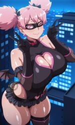 1girls ai_generated boku_no_hero_academia boob_window breasts cleavage double_v female haneyama_kazuho huge_breasts large_breasts leotard lipstick my_hero_academia outdoors pink_eyes pink_hair pop_step shiny_skin solo thighhighs twintails v vigilante:_my_hero_academia_illegals wet wink yuukiai
