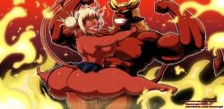 all_might anal anal_sex big_breasts blonde_hair breasts choker demon_horns demon_tail demonroyal demons fangs flames flames_in_background flexing flexing_arms hair_buns hanging_from_shoulders heavy_shading heavy_shadows huge_ass huge_thighs legs_spread long_hair male messy_hair muscular muscular_male my_hero_academia nude_male pantyless pointy_ears precum red_skin shake_lines short_hair shorter_female skirt_lift smiling sweat taller_male toga_himiko tongue_out toothy_grin topless_female weekly_shonen_jump