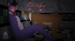 all_fours anthro bear bonnie bonnie_(fnaf) bonnie_the_bunny bunny cock comic dick five_nights_at_freddy's freddy freddy_(fnaf) freddy_fazbear fronnie furry gay hands_and_knees lagomorph male male/male oral oral_sex panel penis precum precum_string rabbit remake riley_morningstar ursine