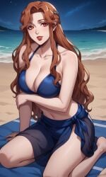 1girls ai_generated bigmic145 bikini braid breasts castlevania castlevania_(netflix) female hair_ornament lenore_(castlevania) lips long_hair medium_breasts orange_hair sarong vampire vampire_girl wavy_hair