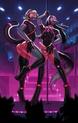 2025 absurd_res ankle_cuffs anthro athen_pone axel_(axelthecatguy) balls black_hair black_latex blonde_hair bodysuit clothing collar condom_suit crowd cuff_(restraint) digitigrade domestic_cat duo_focus equid equine erection felid feline felis genitals grey_body grey_latex group hair heart_eyes heart_symbol hi_res hooves horse hypnosis hypnotic_visor latex latex_bodysuit latex_clothing latex_skinsuit long_hair looking_at_viewer male mammal mind_control penis peschinka pink_latex pole restraints skinsuit strip_club stripper stripper_pole tail tight_clothing visor