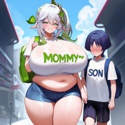 1boy 1boy1girl 1girl1boy backsack belly big_belly big_breasts big_breasts blue_sky blush chubby chubby_belly chubby_female chubby_girl dominant_female evil_grin evil_smile fat fat_female fat_girl female genshin_impact gigantic_breasts gigantic_tits grin hand_in_hand huge_breasts huge_breasts jean_shorts jeans large_belly large_breasts large_tits mother_and_child mother_and_son nahida_(genshin_impact) navel outdoors plump road scaramouche_(genshin_impact) seductive seductive_body seductive_eyes seductive_look seductive_mouth seductive_pose seductive_smile short_jeans short_shorts shorts side_by_side smile street submissive submissive_male sweat sweatdrop sweating sweaty teeth thick_thighs walking walking_side_by_side wet wet_clothes wide_hips