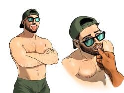 1boy 1guy 1male anon anonymous_character athletic_male backwards_baseball_cap ballcap bara barazoku baseball_cap beard beard_stubble blue_eyes brown_hair finger_on_lip grand_theft_auto grand_theft_auto_vi grin grinning grinning_at_viewer jason_duval lightly_hairy male male_focus multiple_poses pecs pectorals rockstar_games shirtless shirtless_male smirk smirking smirking_at_another smirking_at_viewer sunglasses sunglasses_on_head toned toned_arms toned_belly toned_body toned_male toned_stomach tongue tongue_out tonidraws topless topless_male unknown_character
