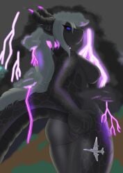 air_creature aircraft anthro blue_eyes breasts cloud crystals_on_the_body dragon elemental_creature female fur furry_tail genitals hair hi_res jettail lightning_bolt living_cloud macro macro_focus markings mountain mythological_creature mythological_scalie mythology nasa pussy raised_tail scale_markings scales scalie solo spread_pussy spreading tail thunderstorm u-2 vehicle