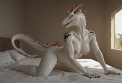 ai_generated anthro anthropomorphic beautiful bedroom big_breasts breasts breeding_request draconic_humanoid dragon dragon_girl female furry furry_only in_heat inviting_to_sex lizard lizard_girl lizard_humanoid looking_at_viewer on_knees reptile reptile_girl scales scalie scalie_female scalie_humanoid scalie_only seductive seductive_look seductive_smile sexy sexy_body sexy_pose tits_out wet_pussy white_scales