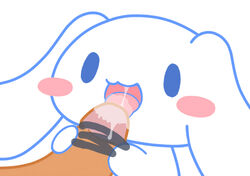 :3 ambiguous_gender blue_eyes blush censored cinnamon_(cinnamoroll) cinnamoroll cinnamoroll_(series) cum eyes fellatio lagomorph male open_mouth oral oral_sex saliva_on_penis sanrio sex sucking_tip white_background