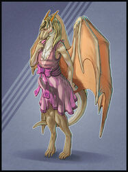 1boy albion anthro artonis crossdressing dragon dress erection male male_only penis shy solo standing translucent wings