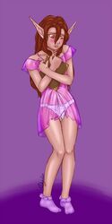 anklehighs blush color elf female female_only frilled_legwear frilled_socks kyder nightgown panties pink_socks shining_(series) shining_force simone socks solo