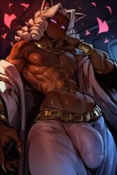 1boy 1femboy abs ai_generated cairo_(farggothdur) cat_boy cat_ears cat_tail catboy clothed clothing dark-skinned_femboy dark-skinned_male dark-skinned_sissy dark-skinned_twink dark_skin farggothdur femboy femboy_only fit fit_male huge_bulge long_hair looking_at_viewer male_focus male_only narrow_waist open_robe robe sole_male solo solo_male white_hair