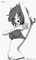 1girls 2d armpit armpit_fetish armpit_focus armpits ashley_graves black_hair bra breasts choker female female_only looking_at_viewer nisoniso_01 panties pink_eyes ponytail presenting_armpit solo solo_female the_coffin_of_andy_and_leyley underwear