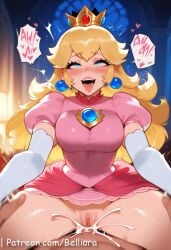 1boy 1girls ahe_gao ai_generated belliora big_ass big_breasts blonde_hair blue_eyes bouncing_breasts breasts cum cum_in_pussy cum_inside earrings female female_focus female_on_cloth female_on_top heart heart_symbol hi_res inside jewelry light-skinned_female light-skinned_male light_skin long_hair looking_at_viewer male male/female mammal mario_(series) mario_bros medium_breasts nintendo open_mouth penetration penis penis_in_pussy princess princess_peach pussy reverse_cowgirl_position royalty sex spread_legs straight sweatdrop text tongue_out uncensored watermark