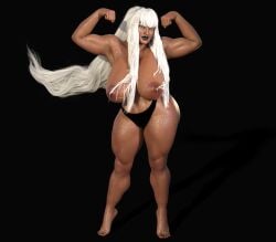 solo solo_female flexing muscles muscular_female muscular original original_character female_human white_hair long_hair ponytail black_woman black_skin egyptian egyptian_female