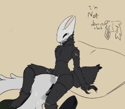 anthro artist_giddyjester bodily_fluids breasts cunnilingus dominant dominant_female drooling duo exoskeleton female genital_fluids hi_res hollow_knight hollow_knight:_silksong hollow_knight_(franchise) hornet_(hollow_knight) humanoid larger_male male male/female oral saliva size_difference small_breasts smaller_female styx_(hollow_knight:_silksong) submissive submissive_male sweat team_cherry vaginal_fluids