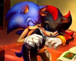 anal anal_sex anthro balls black blue_hair blush cum dragonichigo erection fur furry gloves green_eyes hair hand_holding hedgehog licking male male_only multiple_males no_humans penetration penis red_eyes saliva sega sex shadow_the_hedgehog sonic_(series) sonic_the_hedgehog sweat tongue tongue_out yaoi