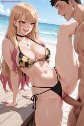 kiraamane ai_generated patreon seductive sexy uncensored watermark hi_res high_quality high_resolution marin_kitagawa my_dress_up_darling 1boy penis 1girl swimsuit bikini hetero jewelry earrings sex blonde_hair long_hair black_bikini open_mouth breasts pubic_hair nail_polish pussy smile navel choker testicles red_eyes bangs large_breasts clothed_female_nude_male beach vaginal blush pool sweat male_pubic_hair arm_support outdoors side-tie_bikini teeth water day eyebrows_visible_through_hair poolside necklace nude solo_focus erection looking_at_another