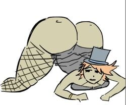 1girls ass ass_focus ass_out bent_over big_ass black_dress bottom_heavy brown_hair fishnets gold_bracelet gold_jewelry huge_ass huge_breasts jujutsu_shenanigans laying_down red_hair roblox roblox_avatar roblox_game robloxian tagme theit top_hat tze_(roblox) yellow_body