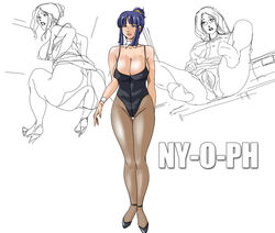 blue_eyes blue_hair breasts censored hair high_heels large_breasts ny-o-ph pantyhose