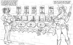 anal anal_sex assfuck balls ballsack castrated castration comic cowgirl dialogue femdom knife male_penetrated malesub painal prison punishment sorenutz strap-on strapon stuck_in_wall wild_west