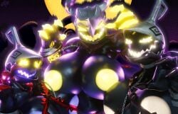 3d 3girls alternate_costume armor chained chains claws collar dotolie3d glowing_claws glowing_eyes glowing_nipples heartless helmet high_soldier_(heartless) horned_helmet horns huge_breasts kingdom_hearts moon nightmare_before_christmas nipples posing silhouette soldier_(heartless) solonryo tagme tattooed_arm yellow_eyes