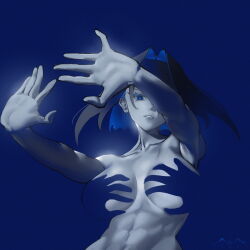 10kaa abs armpits arms_forward blue_eyes breasts covered_nipples grey_hair hands_casting_shadow long_hair looking_at_viewer nude nude_female original original_character pale_skin shadow tagme tenkaarts voluptuous wide_hips