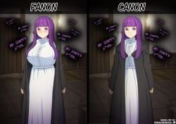 1girls alternate_breast_size alternate_breast_size_(larger) bangs big_breasts blush blushing canon_vs_fanon clothed_female fan_service female fern_(sousou_no_frieren) front_view fully_clothed fully_clothed_female huge_breasts intrusive_thoughts large_breasts long_hair matching_hair/eyes meme neocoill overcoat patreon_url patreon_username purple_eyes purple_hair robes secretly_loves_it shy slight_blush small_breasts sousou_no_frieren standing timid url