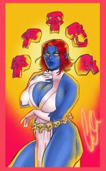 big_breasts blue_body blue_skin boob_window breasts chin_length_hair cleavage cleavage_cutout dress exposed_shoulders gloves large_breasts loincloth loincloth_dress marvel marvel_comics mommy muscular_ass mutant_(marvel) mystique no_pupils red_hair revealing_clothes revealing_dress sideboob skull skulls teatimedroan thick thick_ass thick_thighs thighs voluptuous voluptuous_female x-men yellow_eyes