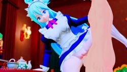 1boy 1girls animated aqua_(konosuba) blue_eyes blue_hair female kono_subarashii_sekai_ni_shukufuku_wo! konosuba legs legs_up maid maid_headdress maid_uniform male/female moaning penis penis_in_pussy sex standing_sex tagme vaginal_sex video