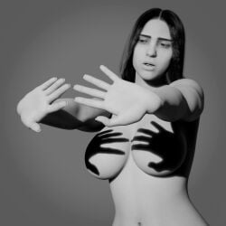 1girls black_and_white light-skinned_female solo nude softcore 3d billie_eilish blcrimson