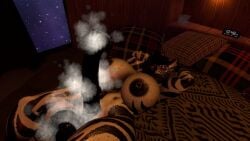 anthro bed bedroom big_ass big_breasts big_penis female futa_only futanari horsecock lipstick musk musk_clouds original_character sweat vrchat zebra