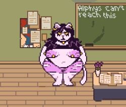 2026 2d accurate_art_style big_breasts big_nipples breasts catti_(deltarune) class classroom deltagoon deltarune digital_media_(artwork) domestic_cat ear_piercing earrings emo felid feline goth goth_girl gothic huge huge_breasts huge_nipples mammal nipple_piercing nipples partially_clothed piercing piercings pixel pixel_(artwork) pixel_art pixelated school sprite undertale_(series)