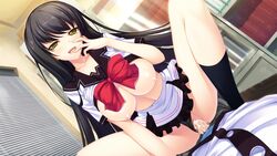 ageki_chikage black_hair breasts censored cowgirl_position cum cum_in_pussy female game_cg large_breasts long_hair lovesick_puppies naughty_face nipples open_mouth pussy rozen5 sex straddle vaginal_penetration yellow_eyes