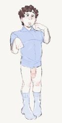 1960s_theme baby_blue baby_blue_clothing blue_shirt blushing bottomless bottomless_male brown_eyes brown_hair circumcised digital_drawing_(artwork) digital_media_(artwork) disabled_male dumb dumb_male facial_hair floppy_wrists forgetting forgot_pants full_body hairy_arms hairy_male hands_drawn_up historical idiot idiot_male ignorant indecent_exposure innocent innocent_look intellectual_disability learning_disability limp_wrist male male_focus male_only mental_disability mentally_deficient mentally_disabled mr_shrink original original_character portrait public_nudity socks solo solo_focus solo_male stupid stupid_male t-rex_hands t_rex_hands thick_dick