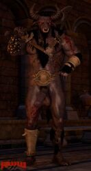 3d_(artwork) anthro armor axe balls battle_axe belt big_balls big_penis bodily_fluids body_hair bovid bovine clothing dead_by_daylight digital_media_(artwork) dripping european_mythology facial_piercing gauntlets genital_fluids genitals gloves greek_mythology half-erect handwear looking_at_viewer male mammal minotaur mythology nose_piercing nose_ring penis piercing pinup pose precum precum_drip precum_string pubes red_eyes renderswithwolves ring_piercing solo source_filmmaker_(artwork) the_oni_(dead_by_daylight)