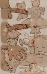 absurd_res anthro big_butt bodily_fluids butt cum cum_in_mouth cum_inside deep_throat domestic_cat duo face_grab felid feline felis gay gay_male genital_fluids hi_res lee082176180909 male male/male mammal oral oral_penetration penetration plug_insertion size_difference thick_thighs yaoi