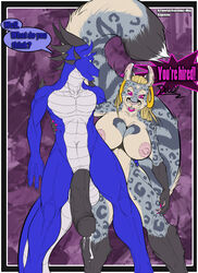 anthro azul_(anjuneko) balls big_breasts big_penis breasts cum dragon duo_(artist) feline fur furry green_eyes hair male_focus nipples open_mouth penis purple_eyes text thighs tiffany_valentine_(ghostwolf) veiny_penis