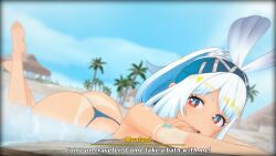 1girls ass ass big_ass big_butt bikini female female female_focus female_only genshin_impact hoyoverse koikatsu looking_at_viewer mualani_(genshin_impact) nyxxzeiss red_eyes smile tan_body tanned tanned_female tanned_girl tanned_skin white_hair